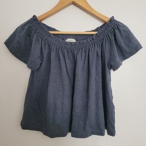 Wilfred 100% Linen Off-Shoulder Blue Top Blouse Ruffles Size XS Aritzia